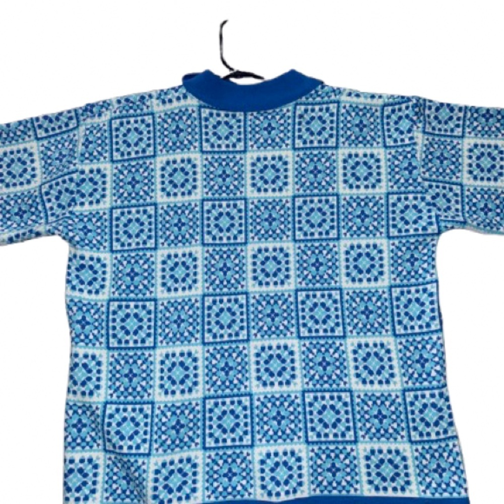 Men's Blue Patterned Oversized Knit Shirt - Picture 2 of 3